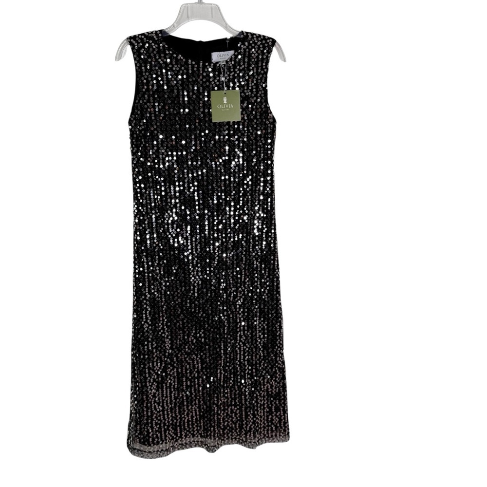 NWT Olivia by Livro Sequin Waller Midi Sheath Dress Black Size XS - Picture 10 of 13